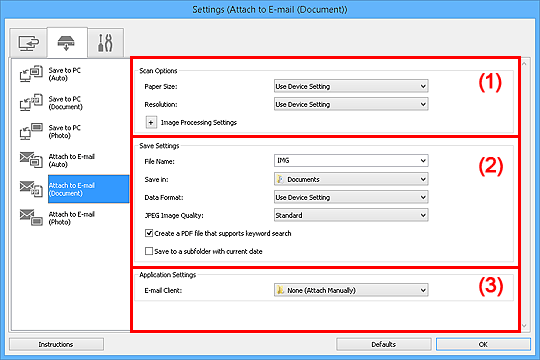 figure: Settings dialog box