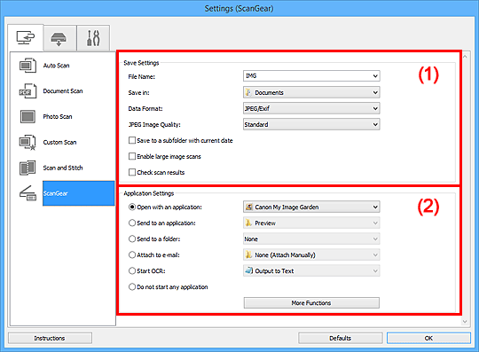 figure: Settings dialog box