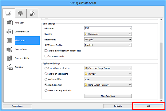 figure: Settings dialog box