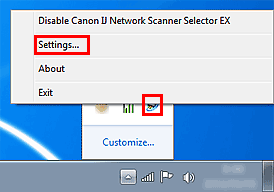 joonis: tarkvara IJ Network Scanner Selector EX menüü