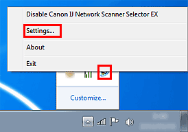 pav.: &bdquo;IJ Network Scanner Selector EX&ldquo; meniu