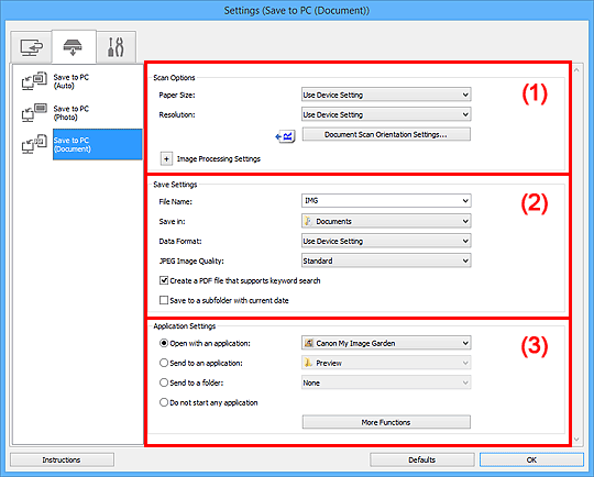 figure: Settings dialog box