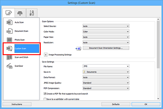 figure: Settings dialog box