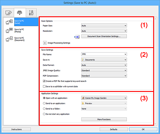 figure: Settings dialog box