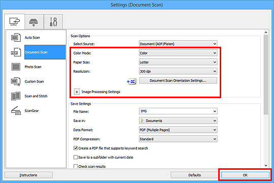 figure: Settings dialog box