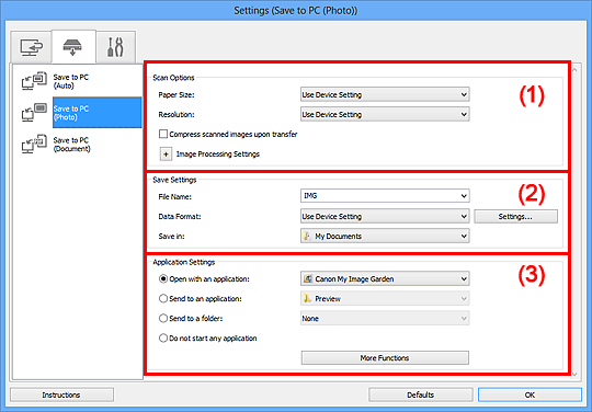 figure: Settings dialog box