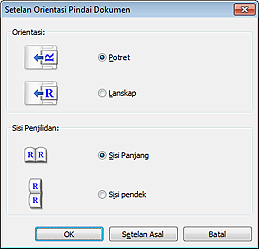 gambar: Kotak dialog Setelan Orientasi Pindai Dokumen