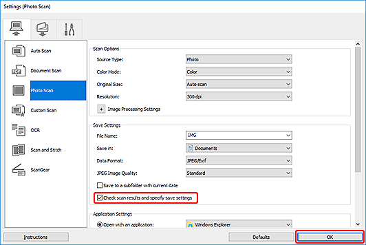 figure: Settings dialog box