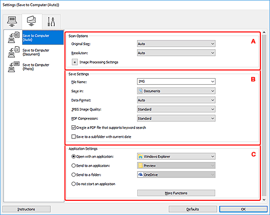 figure: Settings dialog box