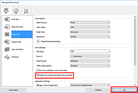 figure: Settings dialog box