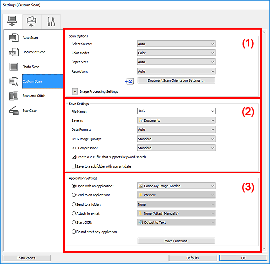 figure: Settings dialog box