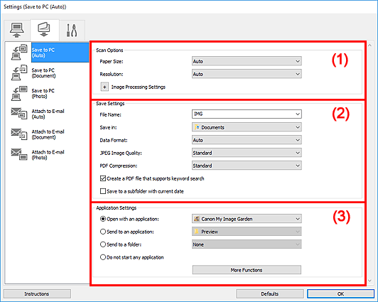 figure: Settings dialog box