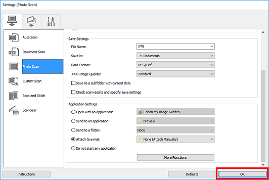 figure: Settings dialog box