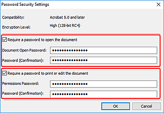 figura: Finestra di dialogo Impostazioni di protezione con password