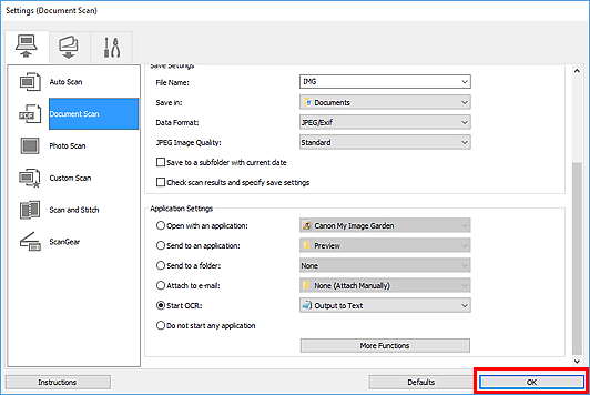 figure: Settings dialog box