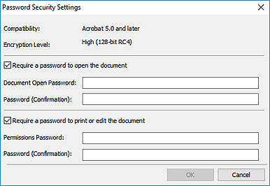 Obrázok: Dialógové okno nastavení zabezpečenia heslom