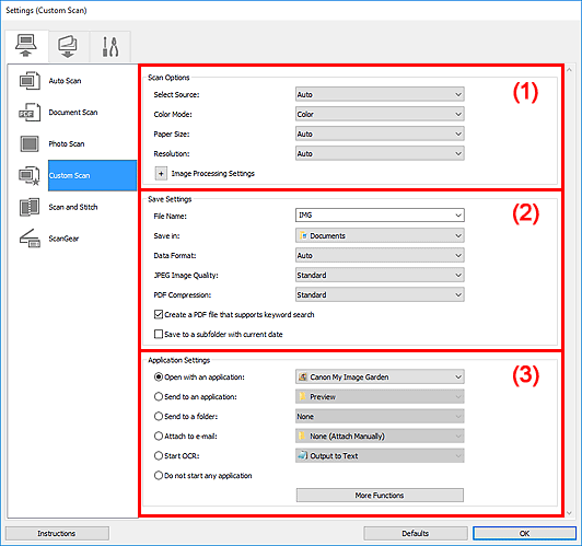 figure: Settings dialog box