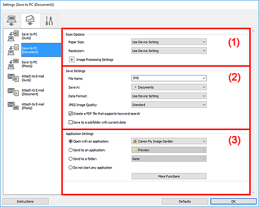 figure: Settings dialog box