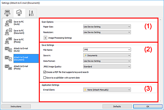 figure: Settings dialog box