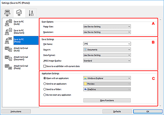 figure: Settings dialog box