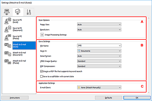 figure: Settings dialog box