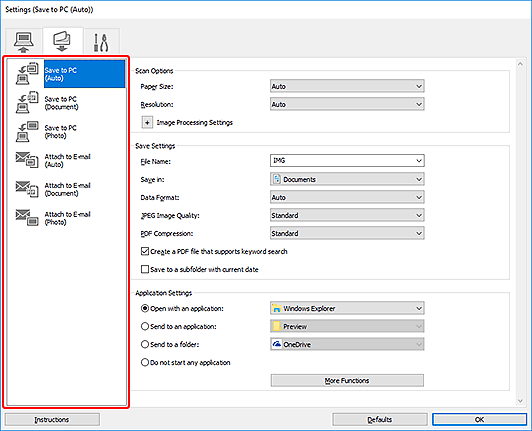 figure: Settings dialog box