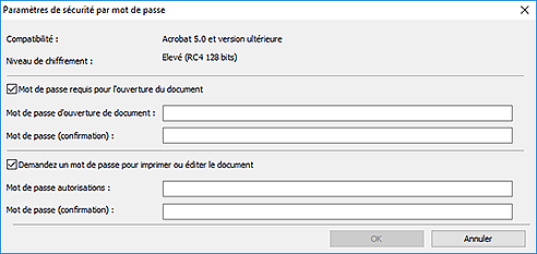 figure : boîte de dialogue Paramètres de sécurité par mot de passe