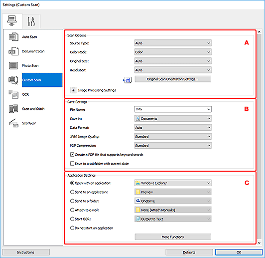 figure: Settings dialog box