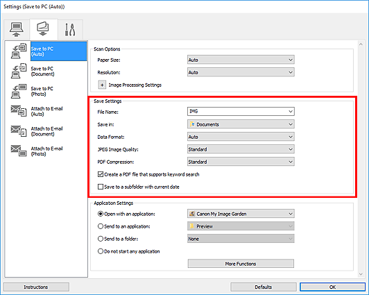 figure: Settings dialog box