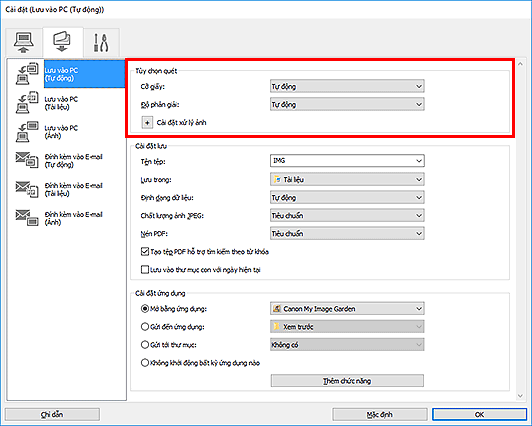 hình: Hộp thoại Cài đặt