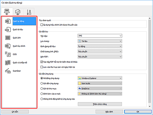 hình: Hộp thoại Cài đặt