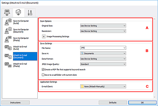 figure: Settings dialog box