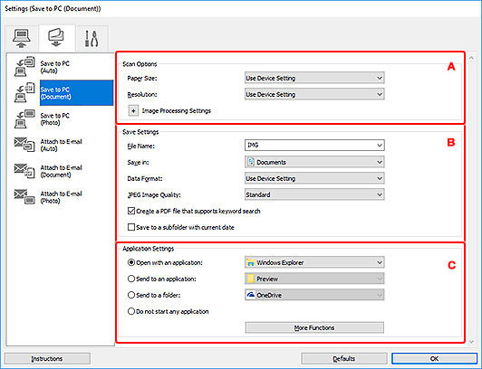 figure: Settings dialog box