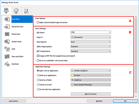 figure: Settings dialog box