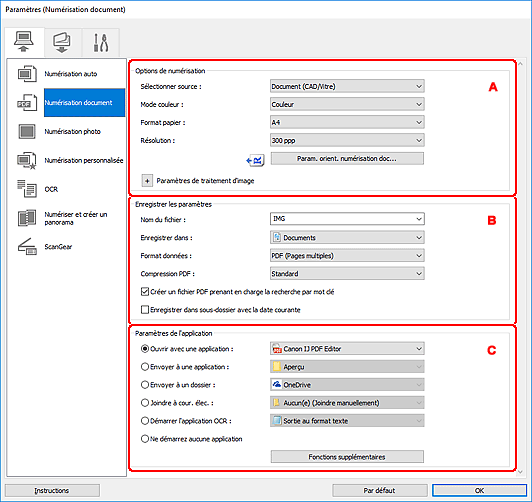 figure : boîte de dialogue Paramètres