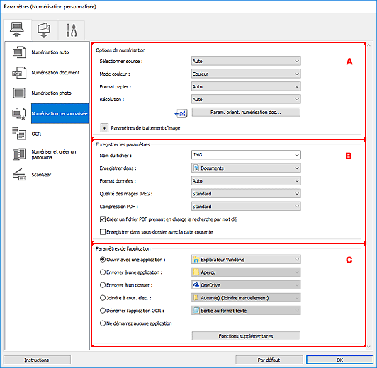 figure : boîte de dialogue Paramètres