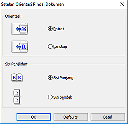 gambar: Kotak dialog Setelan Orientasi Pindai Dokumen