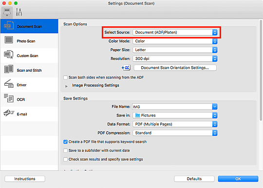 الشكل: مربع حوار الإعدادات