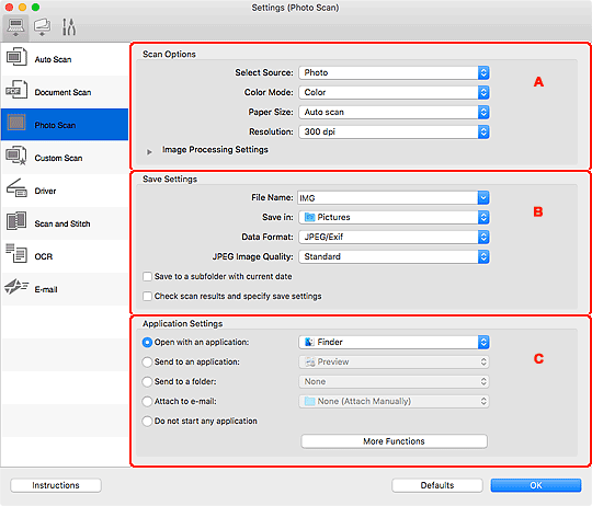 Canon Manuals Ij Scan Utility Lite Settings Photo Scan Dialog