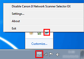 Ábra: Az IJ Network Scanner Selector EX menüje