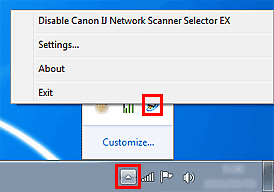 pav.: &bdquo;IJ Network Scanner Selector EX&ldquo; meniu