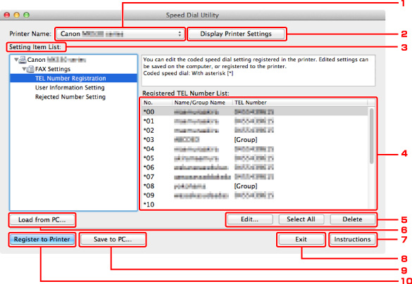 figure: Speed Dial Utility screen