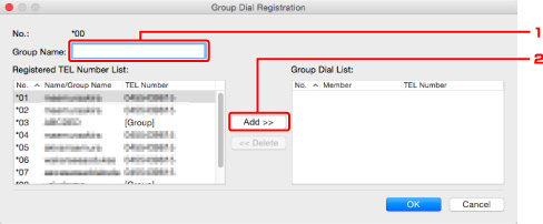 rysunek: ekran Rejestracja wybierania grupowego