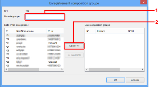 figure : Écran Enregistrement composition groupe