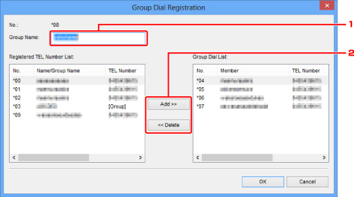 slika: zaslon Group Dial Registration