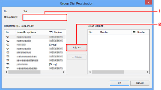 slika: zaslon Group Dial Registration