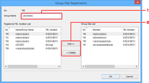 figure: Group Dial Registration screen