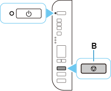 figure&nbsp;: Le voyant MARCHE clignote&nbsp;; appuyez sur le bouton Arrêt