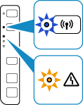 figura: La spia Wi-Fi lampeggia lentamente e la spia Allarme si accende