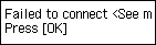 Error screen: Failed to connect.